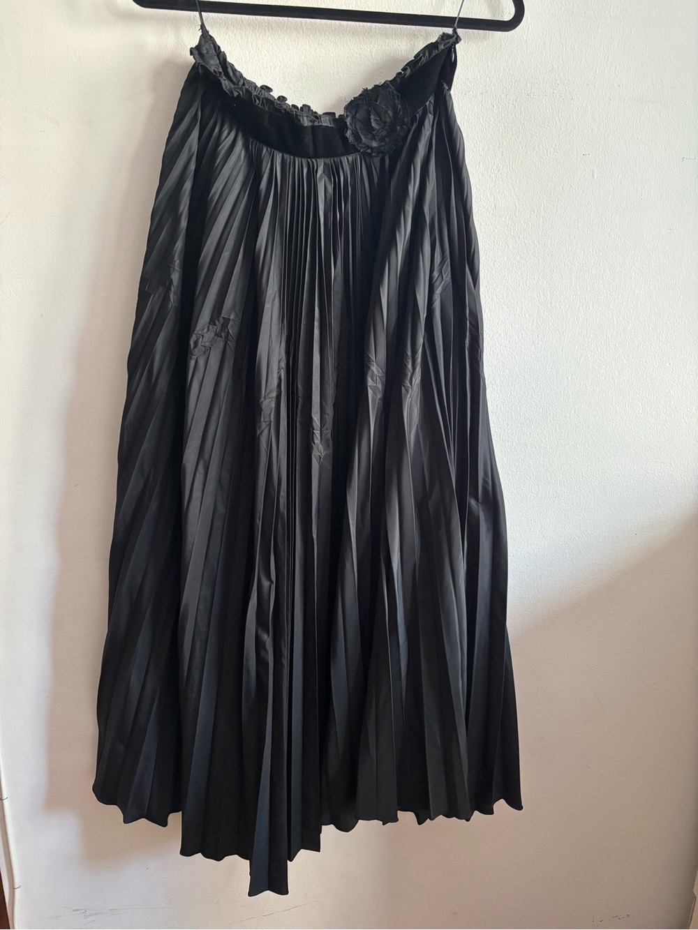 Max Mara black pleated maxi skirt with rose detail